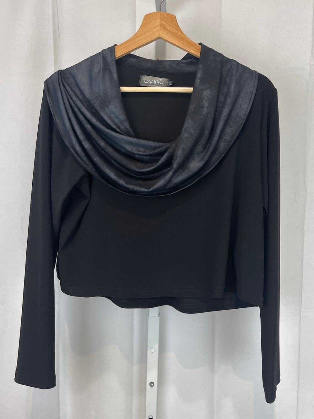 SYMPLI Canada Cowl Neck Pullover Top Long Sleeve Cropped Black Size 8